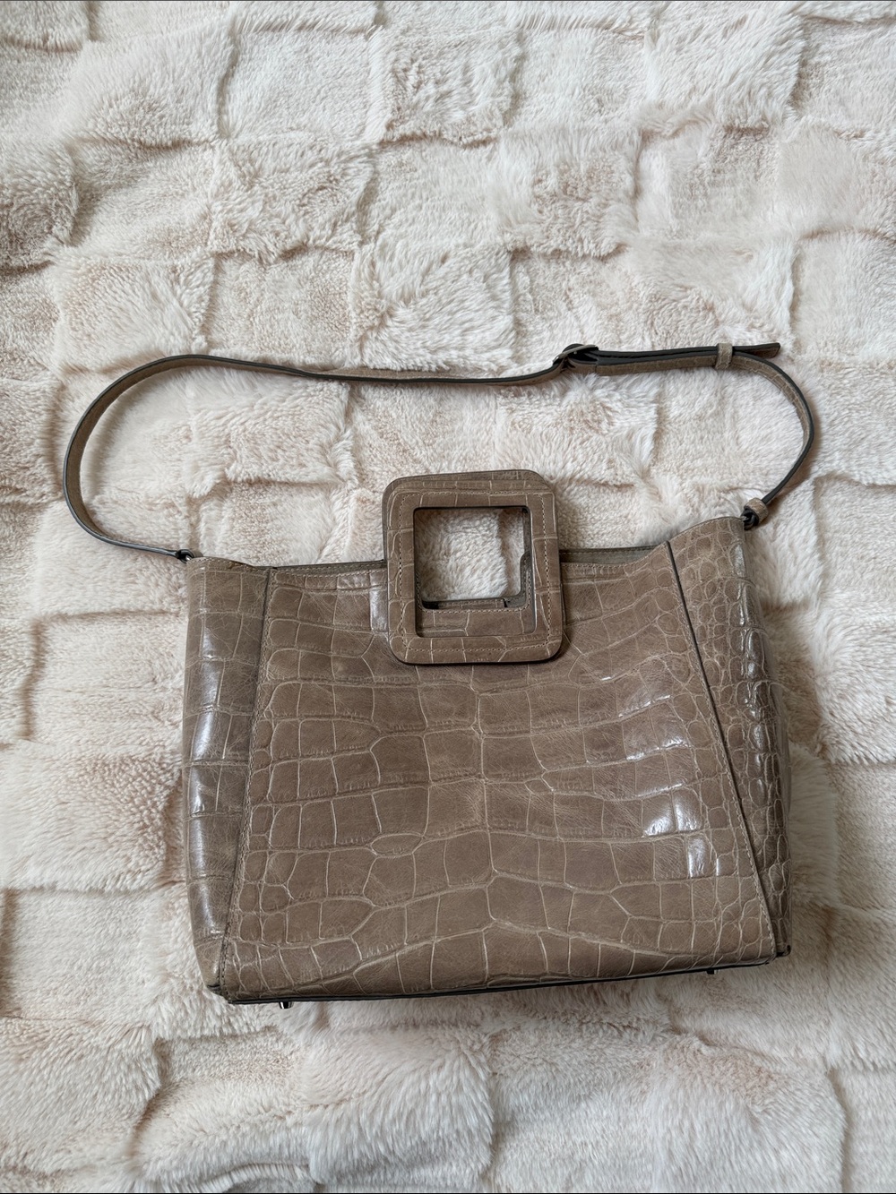 Staud Shirley Taupe Croc-Embossed leather bag